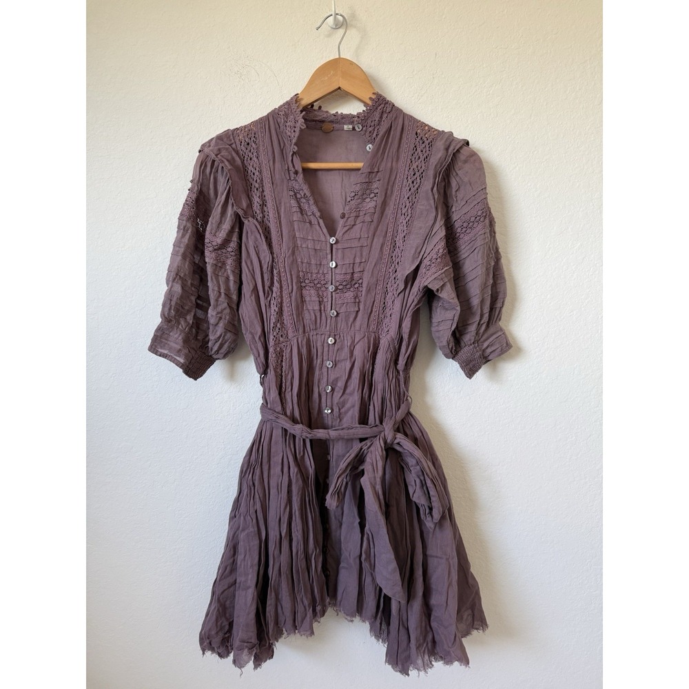 Free People FP One Dress Plum Boho Sidney Mini Dress Gauze Violet Purple Size XS